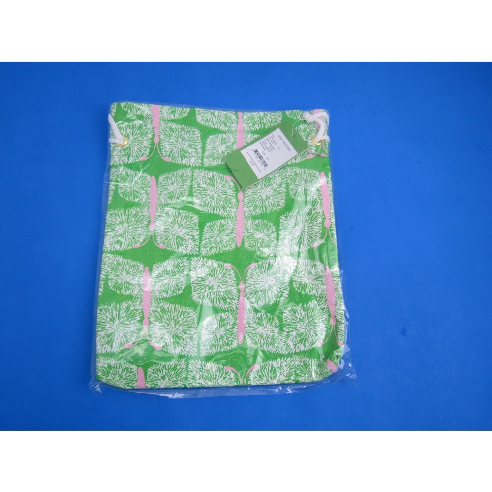 Lilly Pulitzer Green Swim Bag Beach Pool Pouch Tote Butterfly Green Bean Pressed